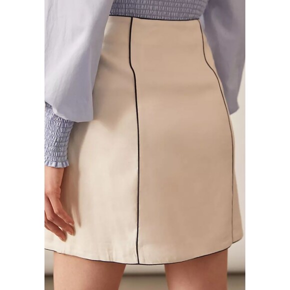 Maeve Womens Structured Mini Skirt Cream with Navy Piping Nautical Size 4 Linen - Picture 2 of 11